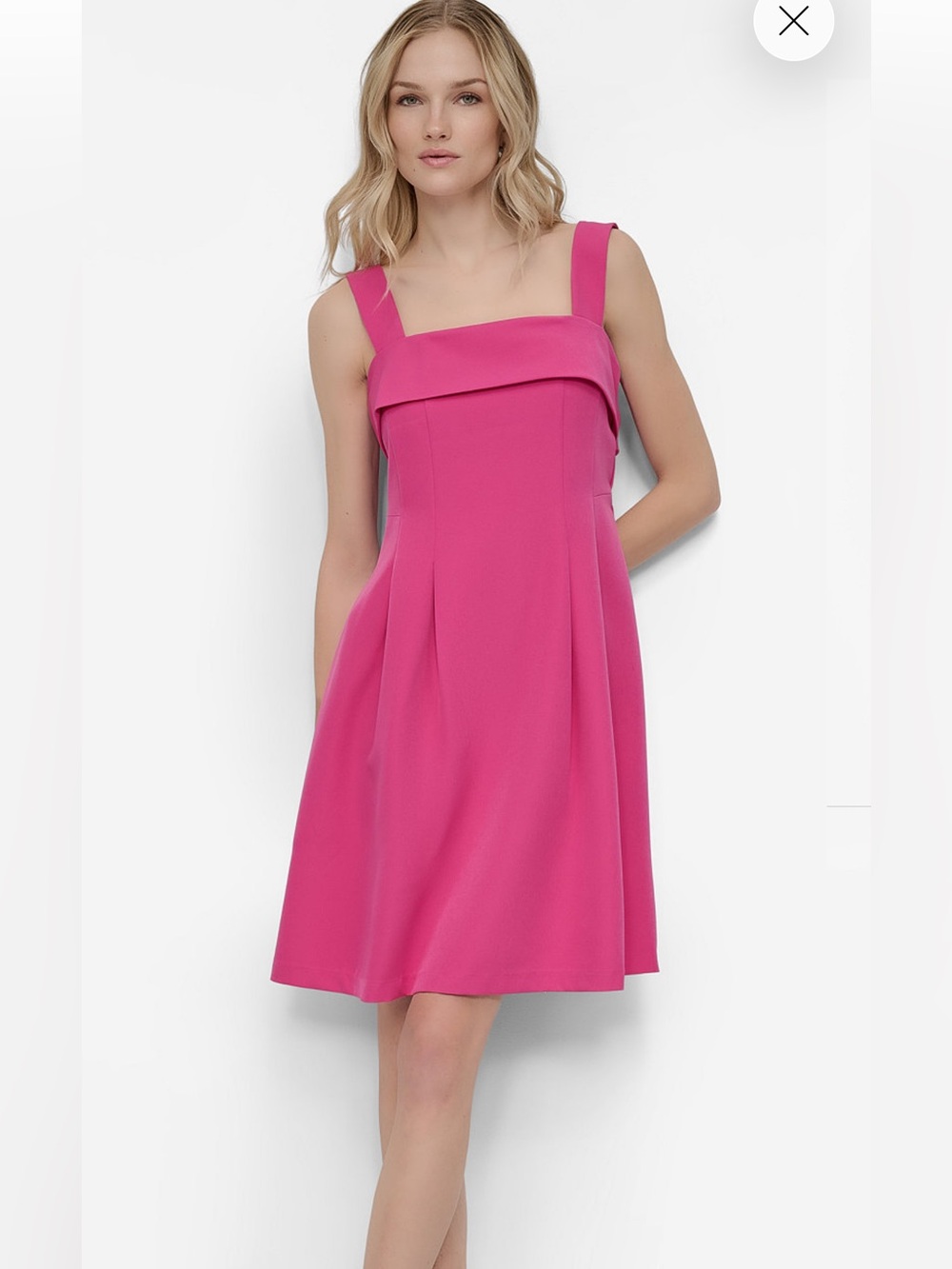 DKNY Vibrant Pink Square-Neck A-Line Mini Dress